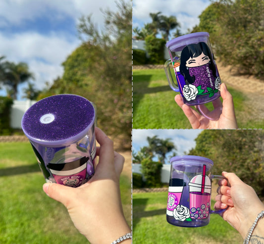 Queen of music purple 17oz ombree glass mug with glitter lid & straw (Ready to ship 1 to 3 business days)