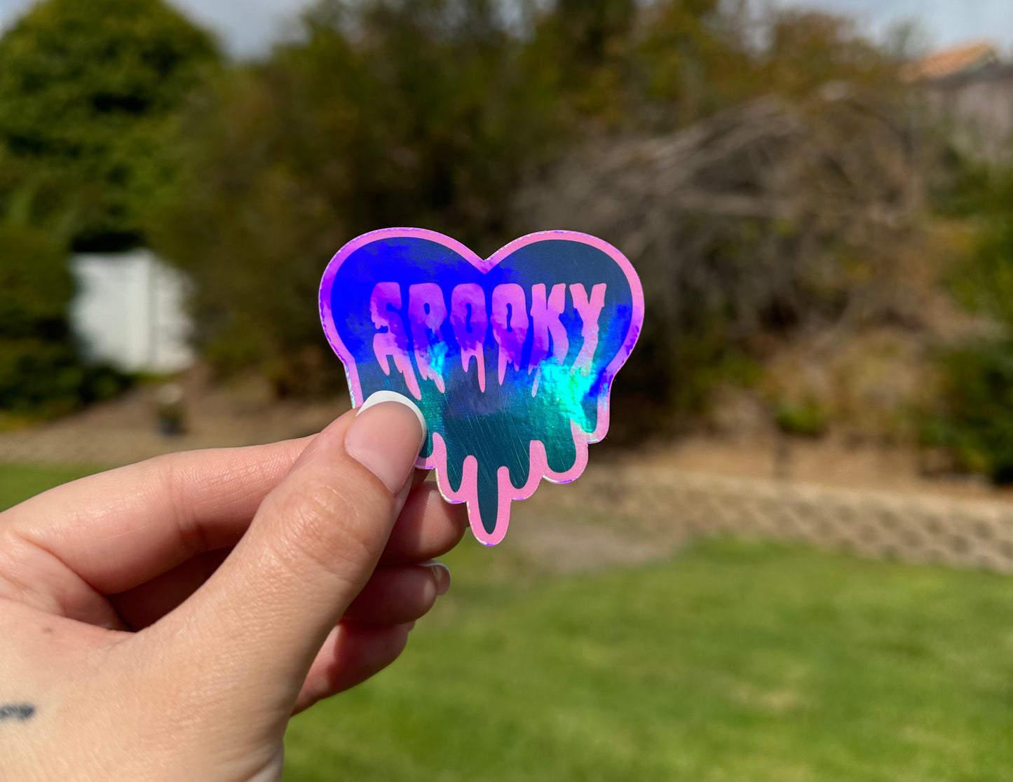 Holo 2 Inch Spooky heart sticker