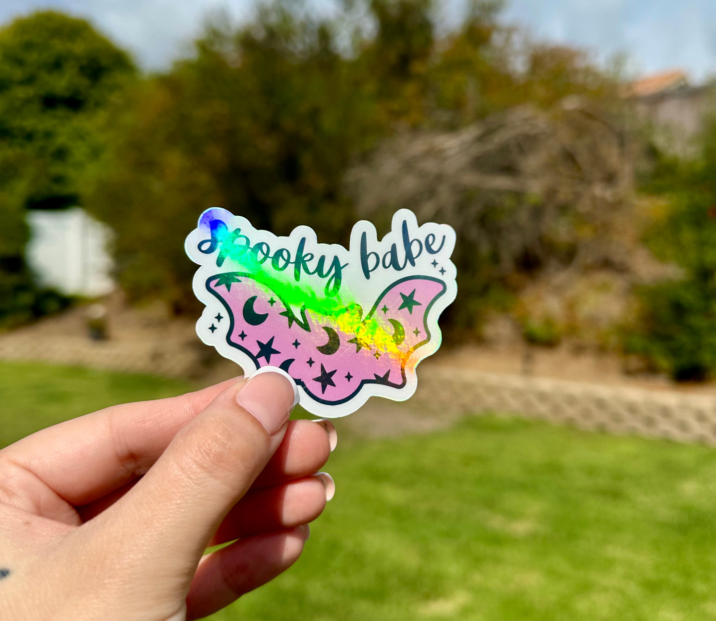 Holo 2 Inch spooky babe bat waterproof vinyl sticker