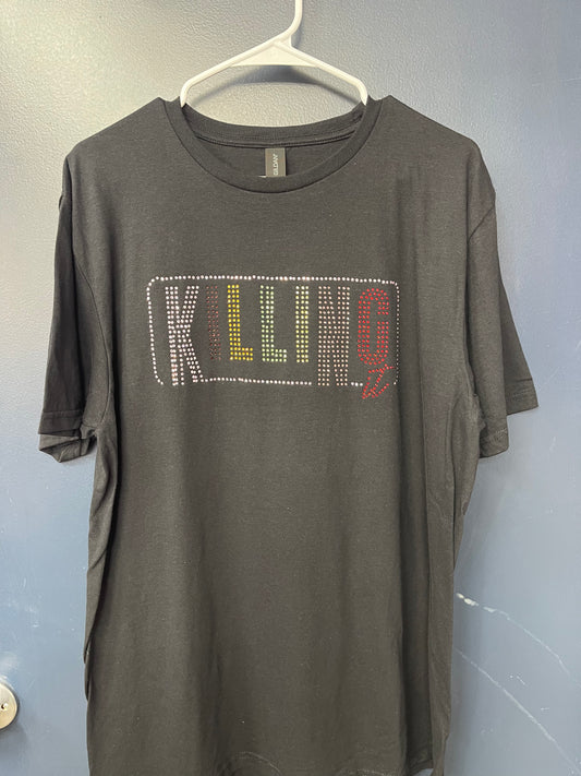 XL Black killing it rhinestoned shirt