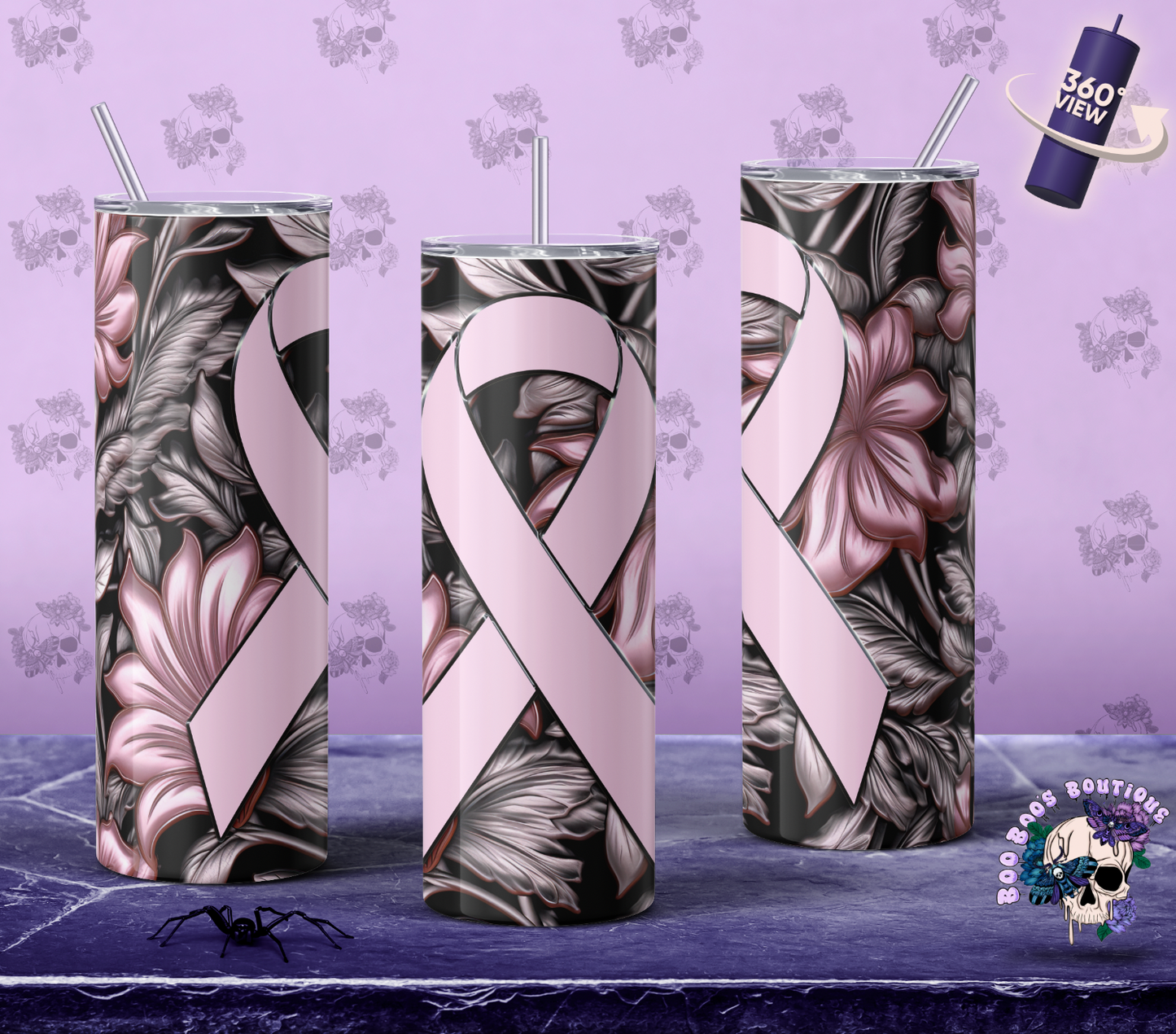 breast cancer ribbon floral 20oz tumbler MTO