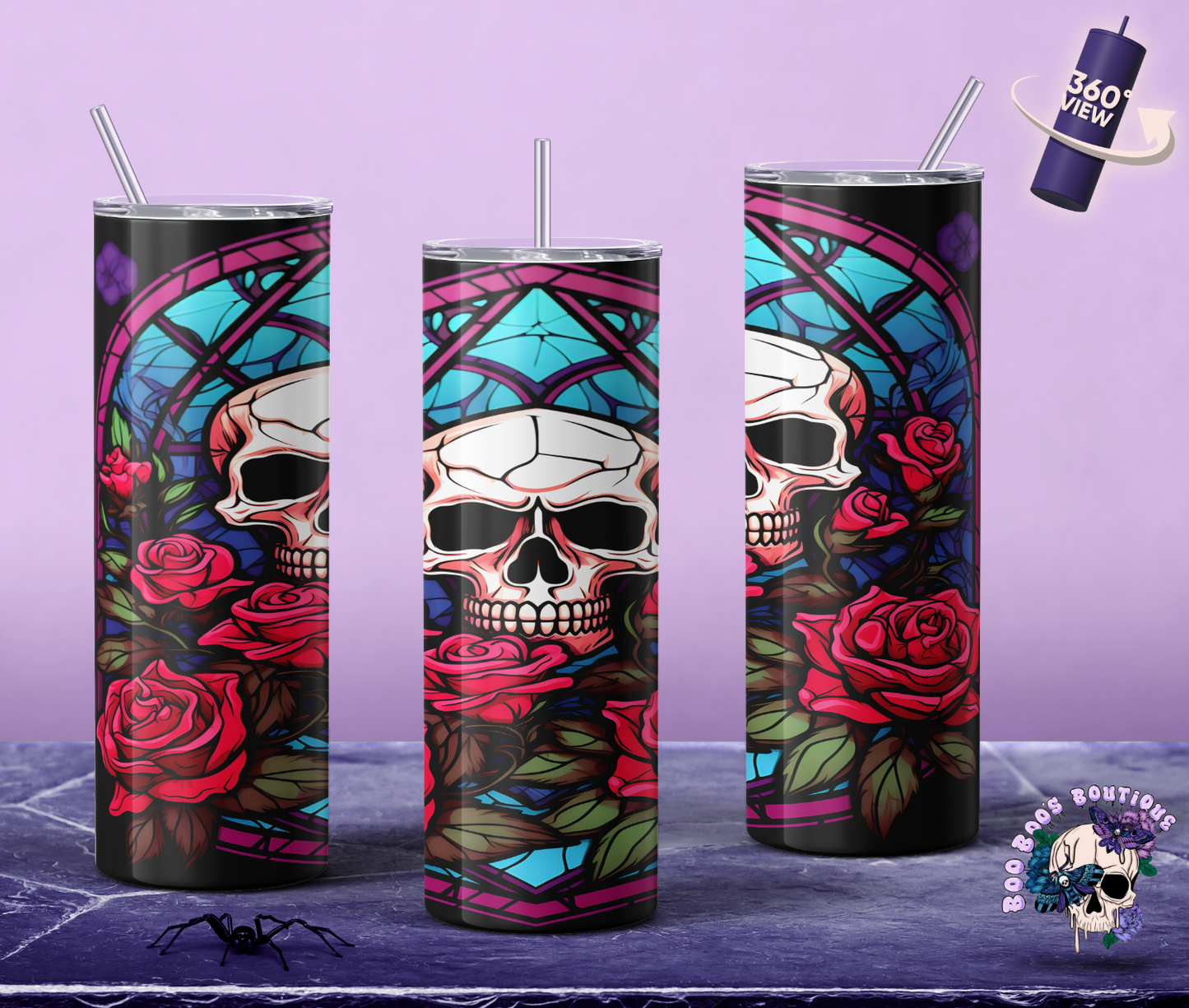 Glass Skull & rose 20oz tumbler