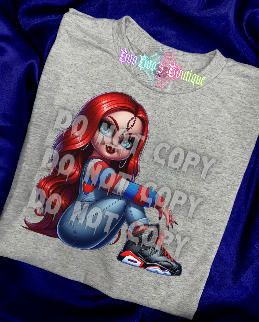 Red Hair Doll Sublimation Unisex GREY Tee (7 business days)