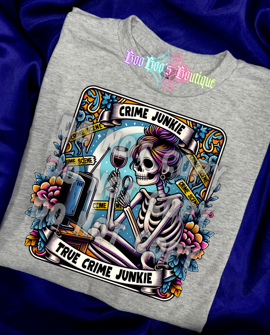 True Crime Junkie Sublimation Unisex GREY Tee (7 business days)