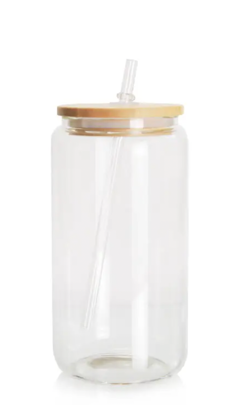 Build your own 16oz Clear glass Cup with Lid & straw