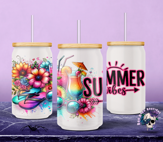 16oz Frosted Glass Cup Summer vibes