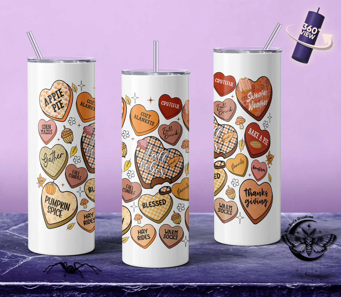 Fall vibes hearts 20oz Stainless steel tumbler (7-10 business days MTO)