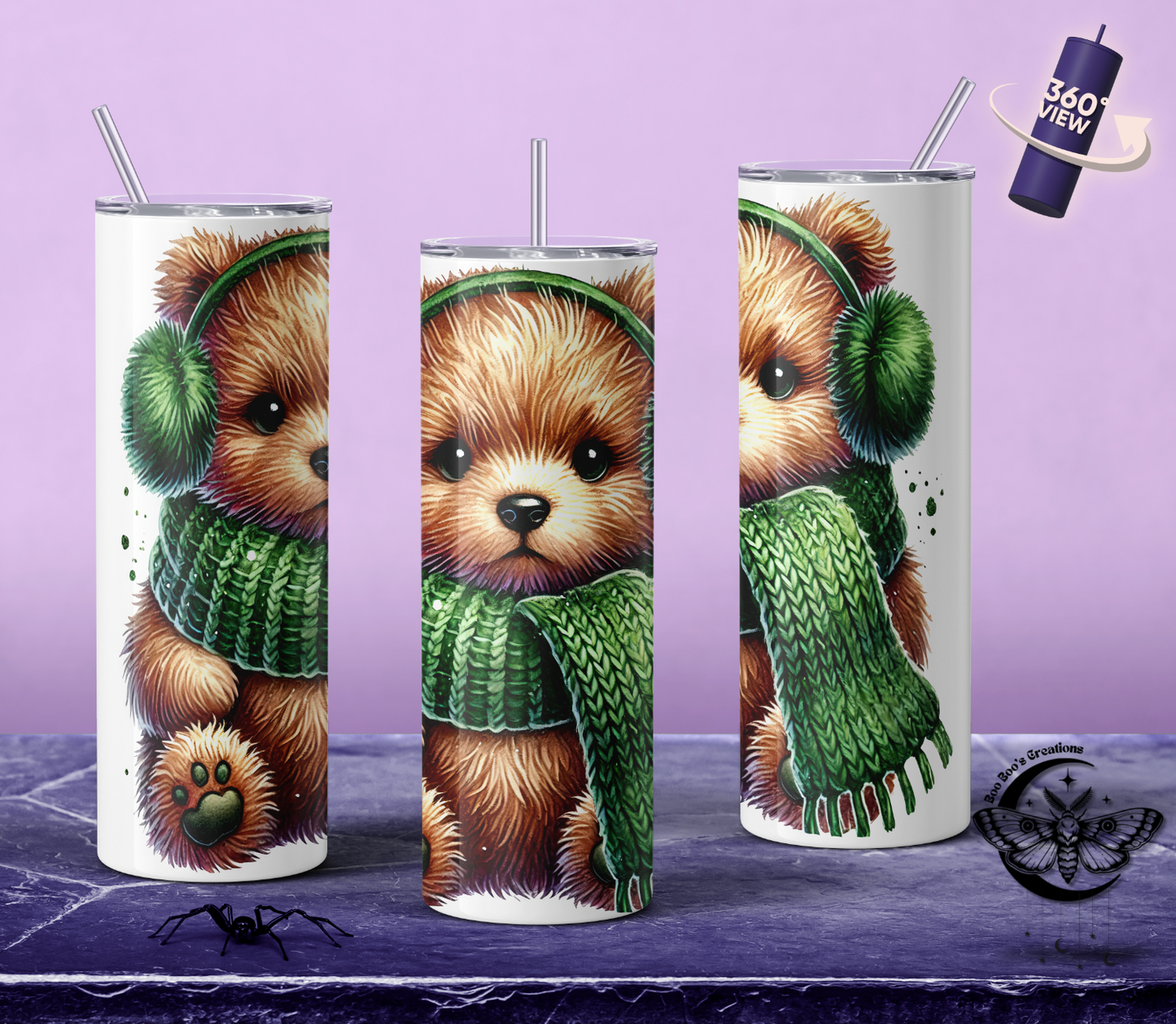 Teddy bear with scarf 20oz Stainless steel tumbler (7-10 business days MTO)