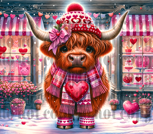 Highland cow with beanie 20oz Sublimation transfer