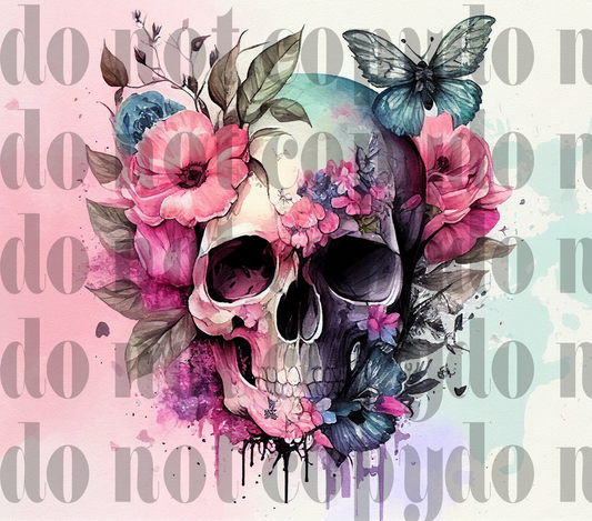 Pink Skull & butterfly Sublimation Transfer