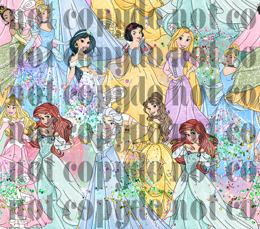 Princess Glitter Collage sublimation tumbler transfer