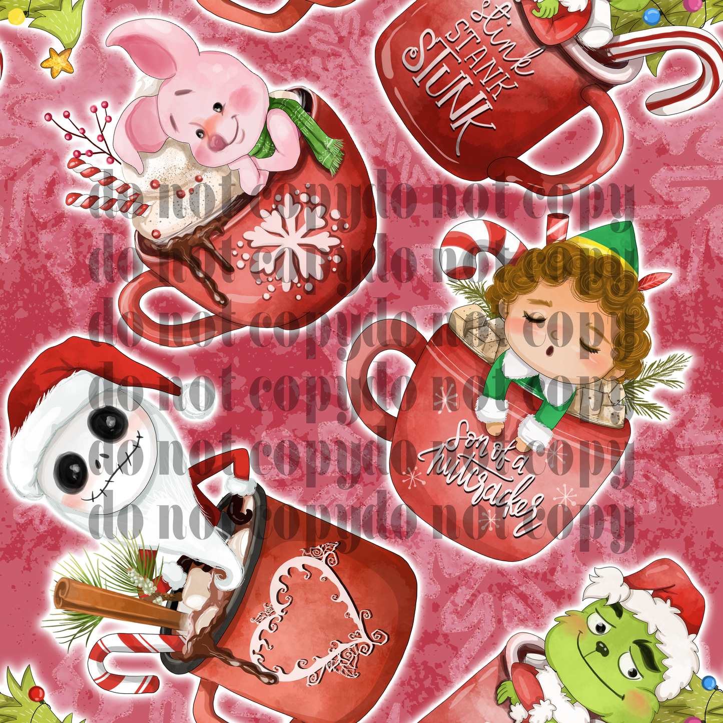 Christmas cups red background 20oz Sublimation transfer (S)